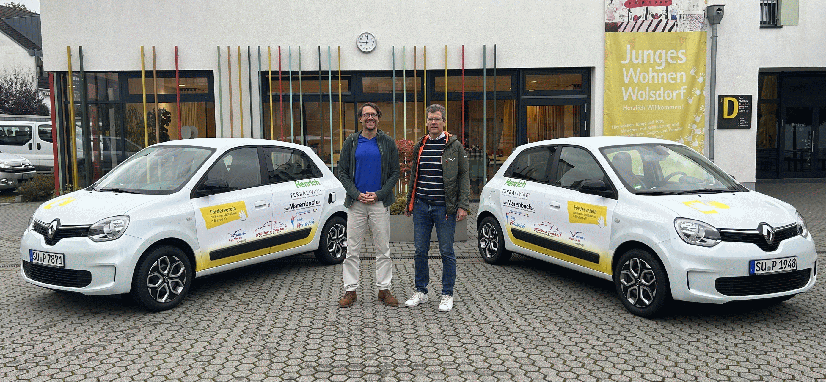 Marc Remmel (l., Wilhelm-Apotheke, 2. Vorsitzender F&ouml;rderverein Pauline von Mallinckrodt in Siegburg e.V.), Andreas Wollweber (1. Vorsitzender des F&ouml;rdervereins)